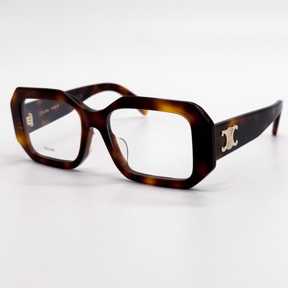 NEW CL50155I 053, CELINE GEOMETRIC HAVANA BROWN EYEGLASSES CELINE - Picture 1 of 9